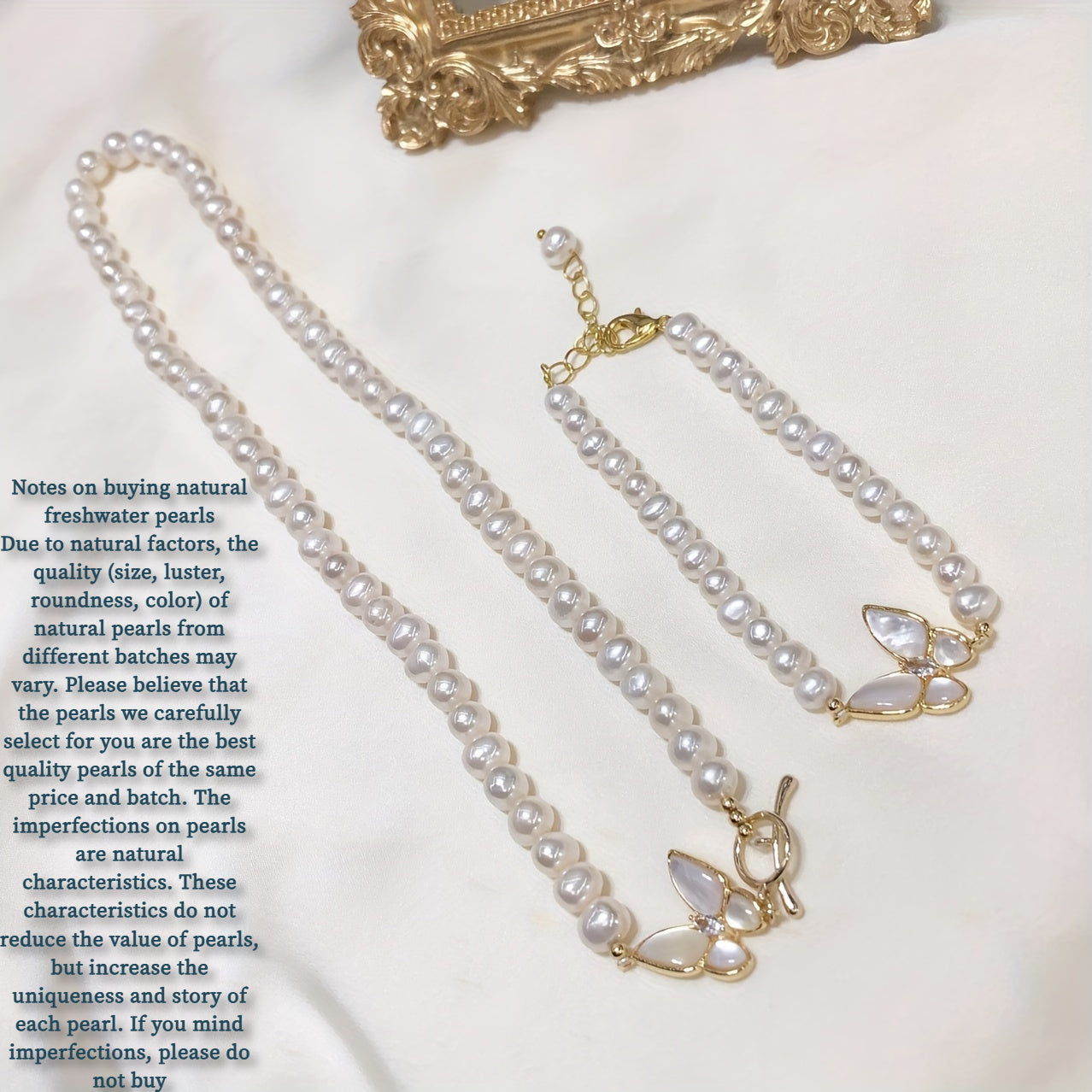 Freshwater Pearl Jewelry Set Necklace and Bracelet Boho Style for Women