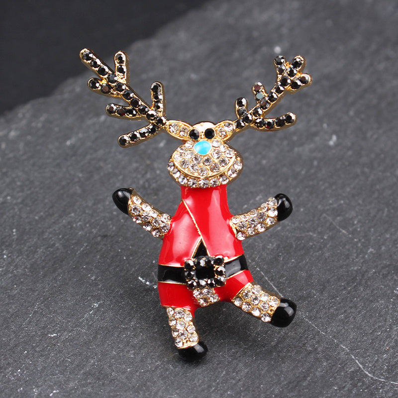 Vintage Rhinestone Reindeer Brooch for Women Christmas Accessory