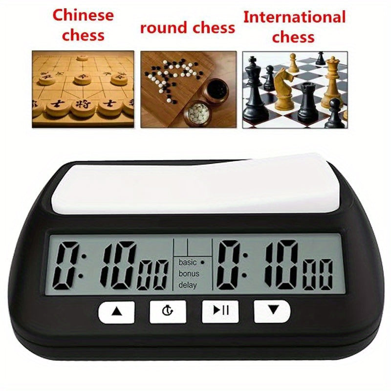 Digital Chess Clock with 3-in-1 Timer Tournament and Bonus Time Black and White Display