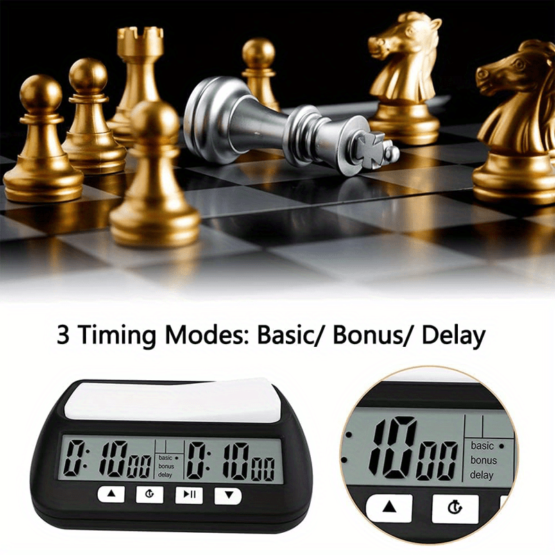 Digital Chess Clock with 3-in-1 Timer Tournament and Bonus Time Black and White Display