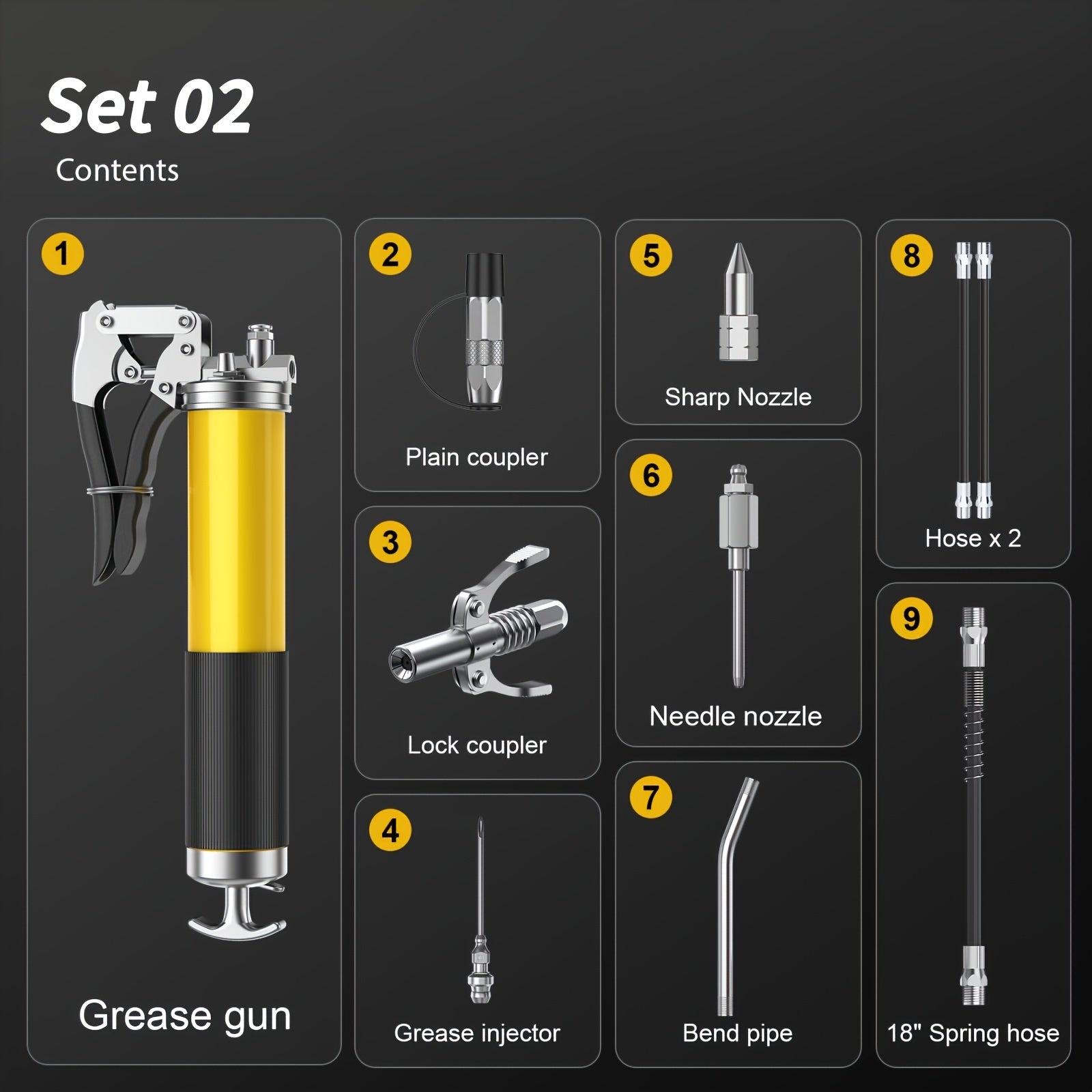 Heavy Duty Grease Gun Kit Stainless Steel 8000 PSI 14 Oz with 45.72cm Hose