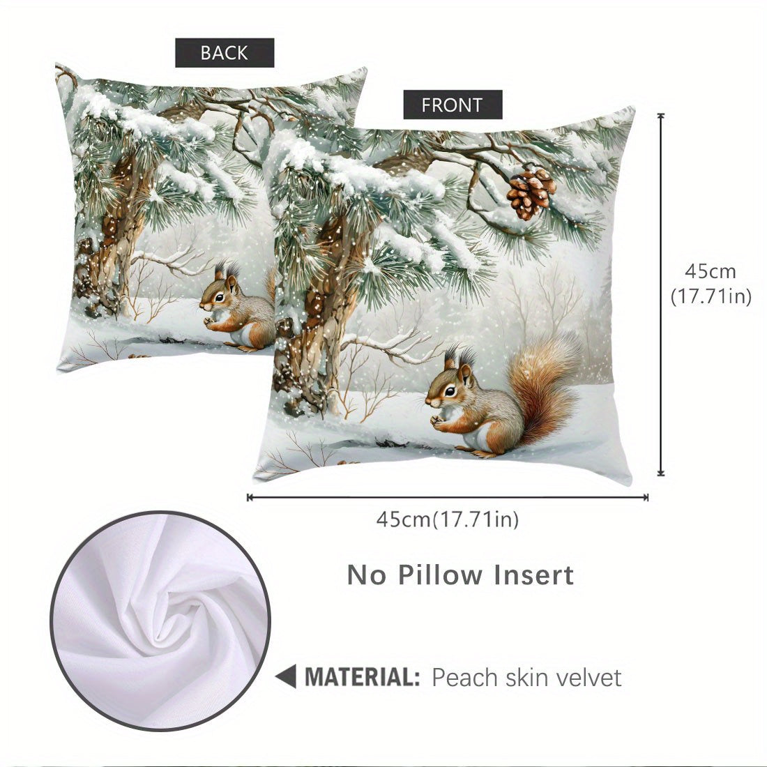 Snowy Squirrel Throw Pillow Cover Winter Scene 44.98cm Polyester Double-Sided Decor