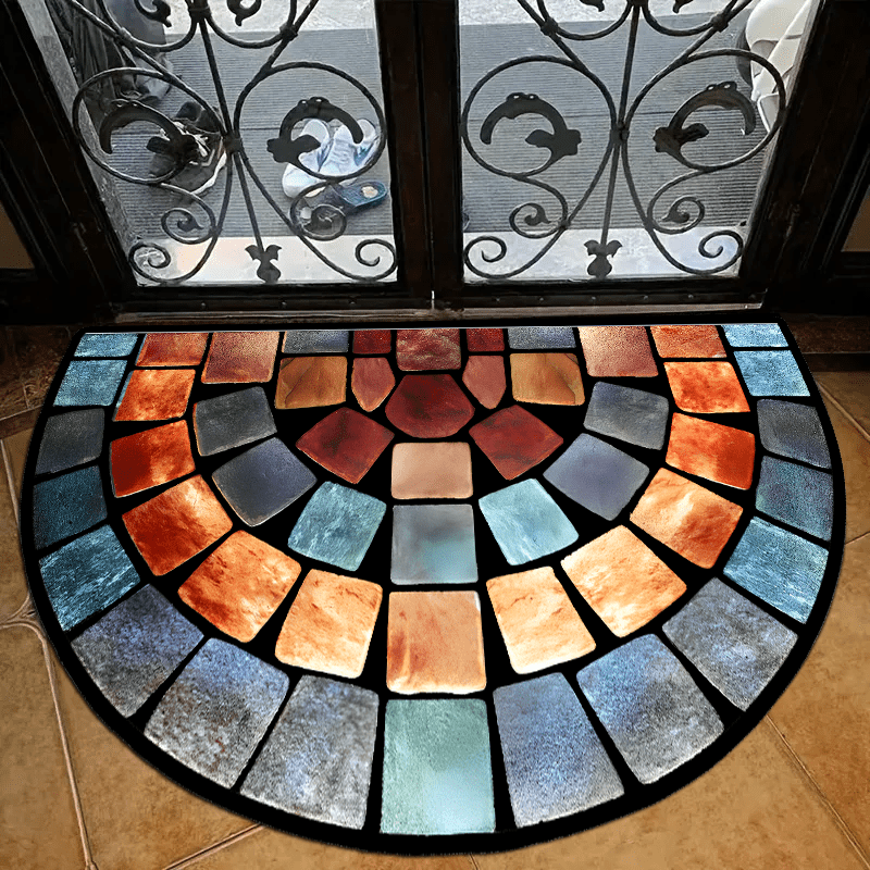 Vibrant Mosaic Stone Print Door Mat Thick Non-Slip Soft Velvet for Porch and Living Room