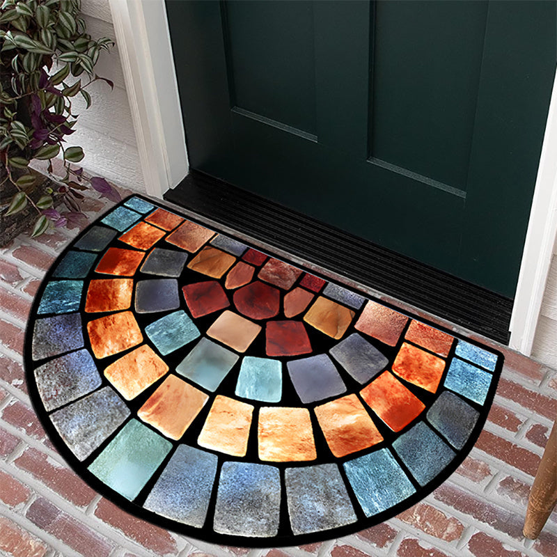 Vibrant Mosaic Stone Print Door Mat Thick Non-Slip Soft Velvet for Porch and Living Room
