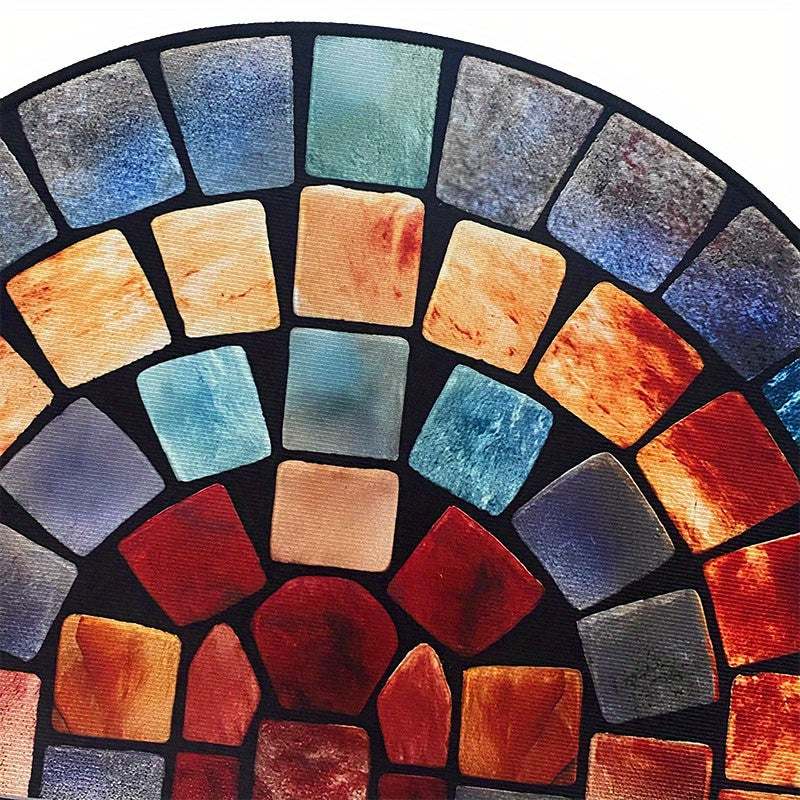 Vibrant Mosaic Stone Print Door Mat Thick Non-Slip Soft Velvet for Porch and Living Room
