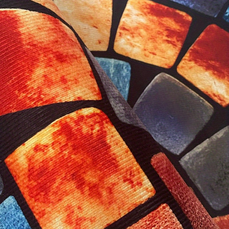 Vibrant Mosaic Stone Print Door Mat Thick Non-Slip Soft Velvet for Porch and Living Room