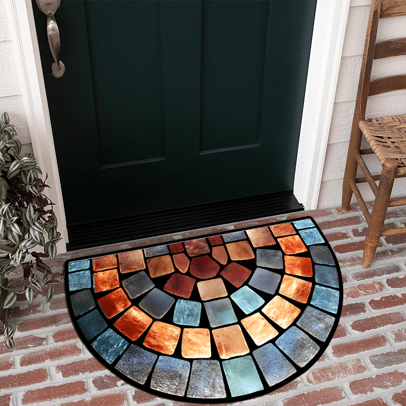 Vibrant Mosaic Stone Print Door Mat Thick Non-Slip Soft Velvet for Porch and Living Room