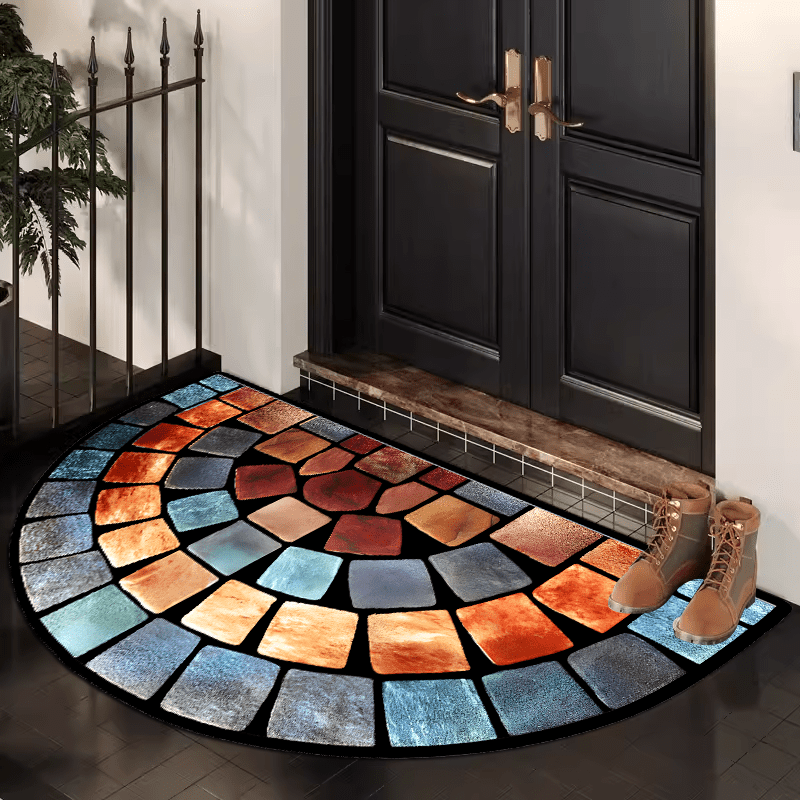 Vibrant Mosaic Stone Print Door Mat Thick Non-Slip Soft Velvet for Porch and Living Room