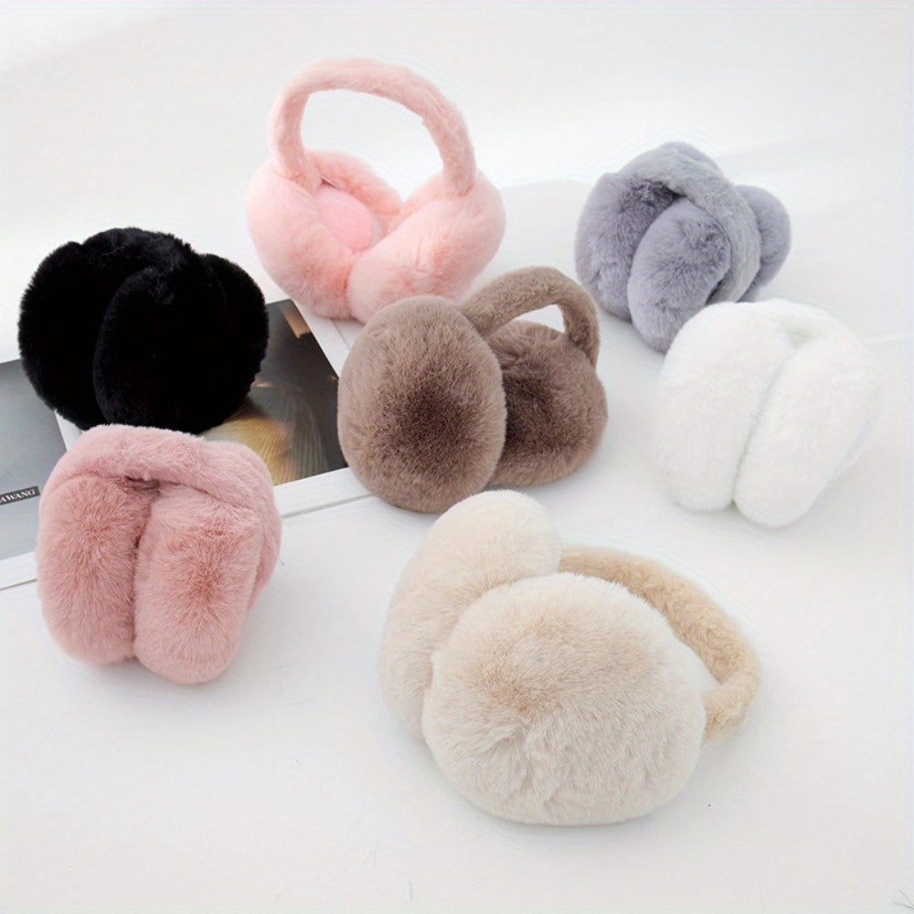 Women's Foldable Knit Cashmere Earmuffs Faux Fur Warm Plush Winter Outdoor