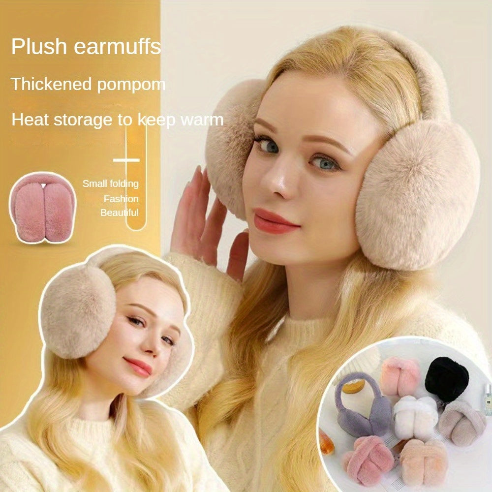 Women's Foldable Knit Cashmere Earmuffs Faux Fur Warm Plush Winter Outdoor