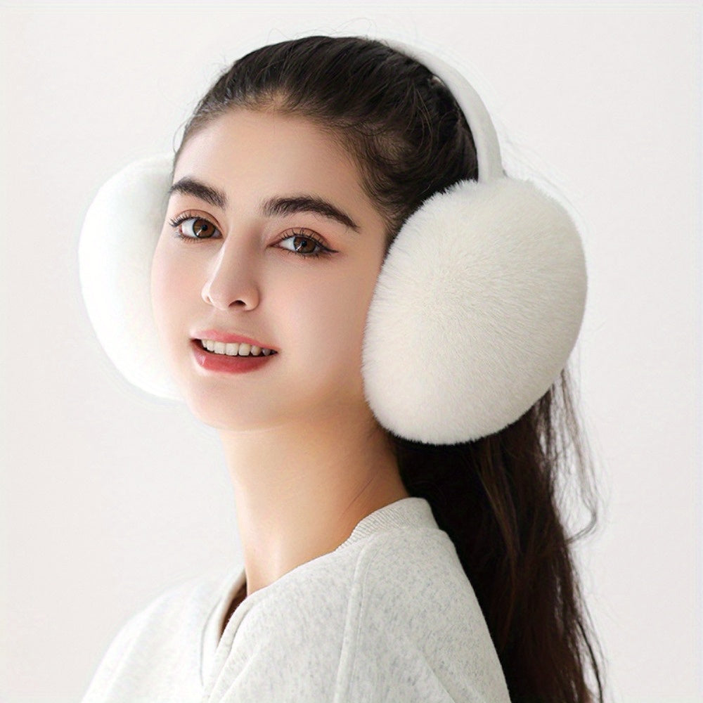 Women's Foldable Knit Cashmere Earmuffs Faux Fur Warm Plush Winter Outdoor