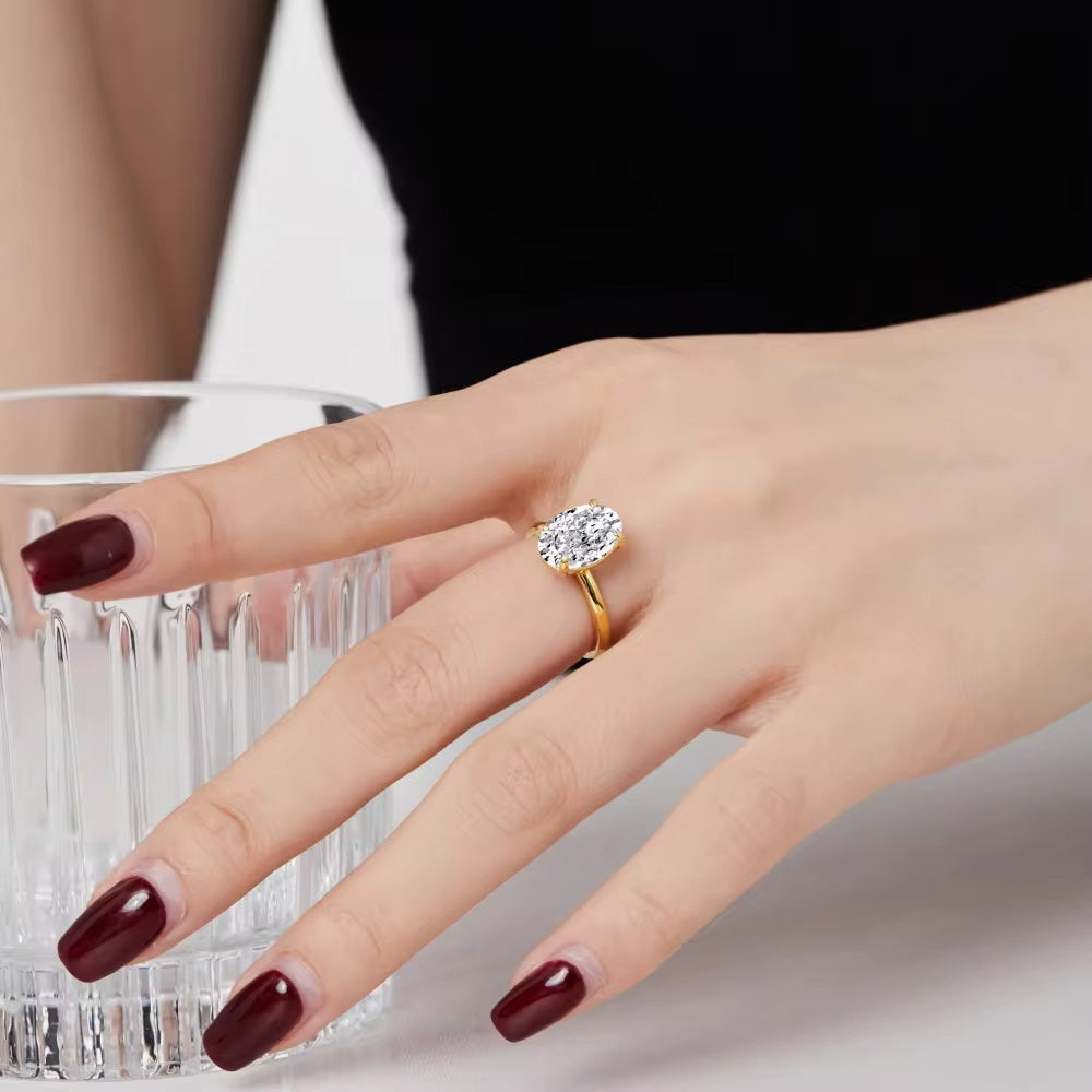 Sterling Silver Oval Moissanite Ring 1/2/3 Carat Wedding Anniversary Jewelry