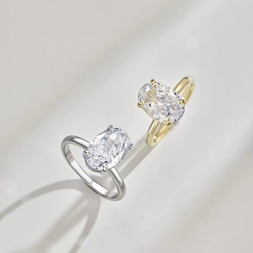 Sterling Silver Oval Moissanite Ring 1/2/3 Carat Wedding Anniversary Jewelry