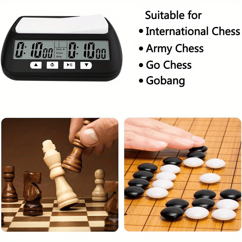 Digital Chess Clock with 3-in-1 Timer Tournament and Bonus Time Black and White Display