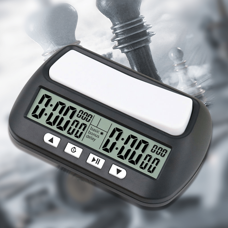 Digital Chess Clock with 3-in-1 Timer Tournament and Bonus Time Black and White Display