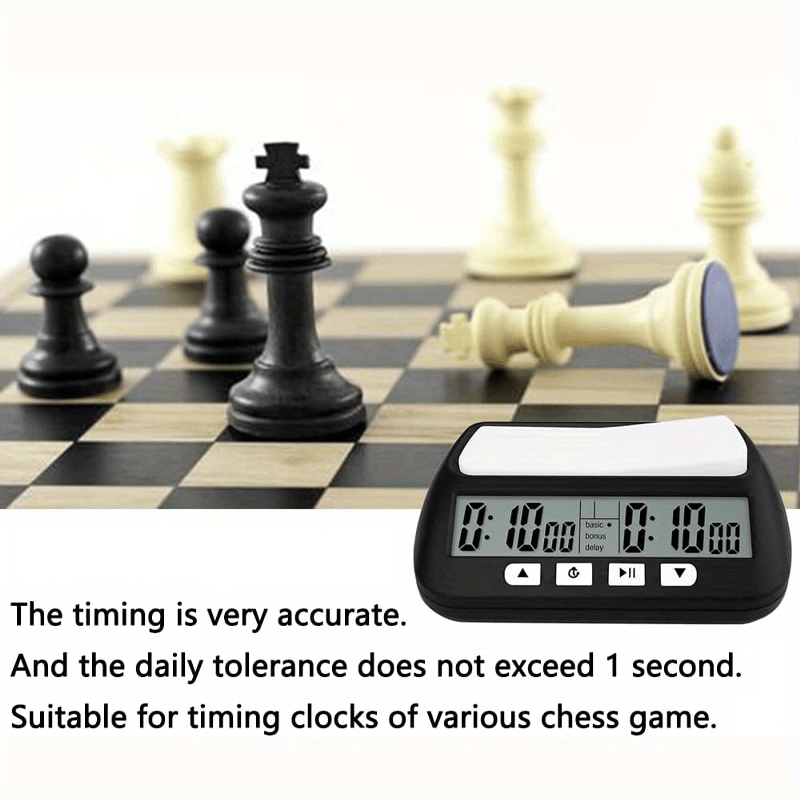 Digital Chess Clock with 3-in-1 Timer Tournament and Bonus Time Black and White Display