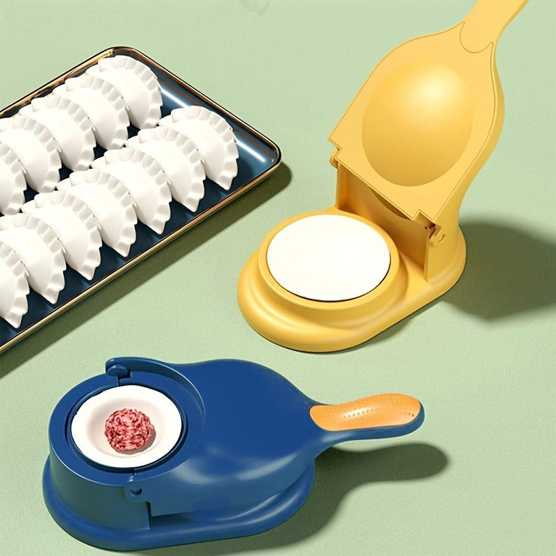 Dumpling Maker Kit Blue and Yellow 2-in-1 Manual Press for Homemade Dumplings