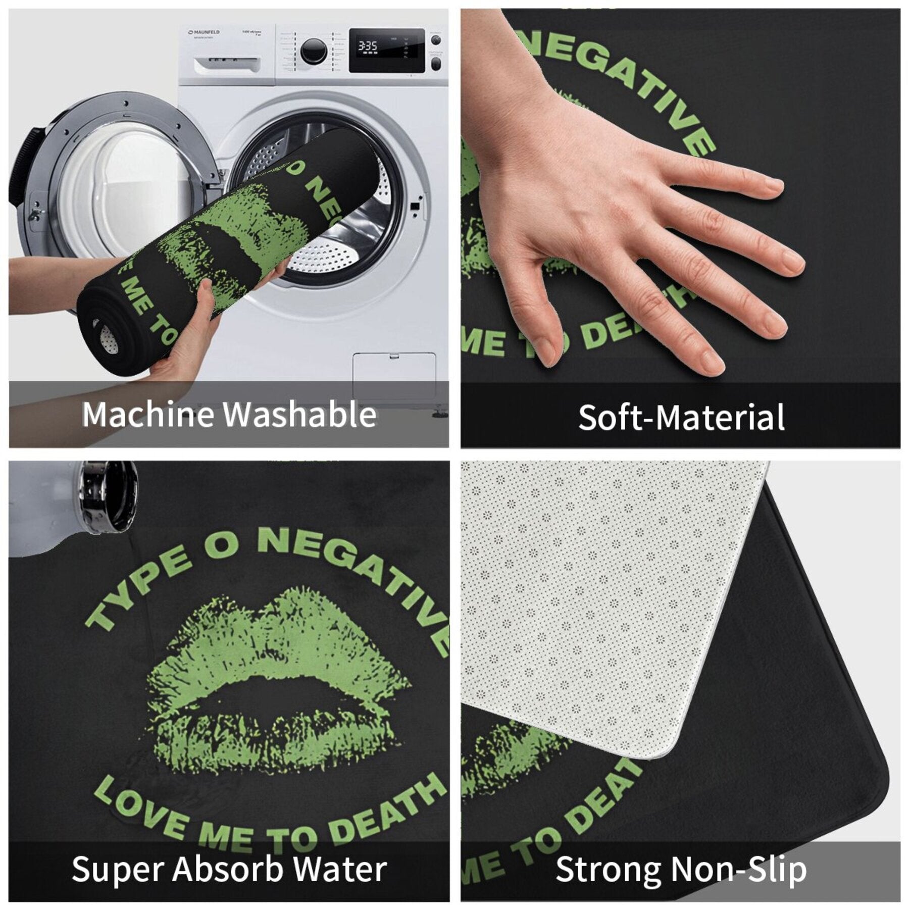 Type O Negative san'atidan ilhomlangan sirpanmaydigan eshik oldi gilami - Oson yuviladigan, yengil polyester gilam, yashash xonasi va yo'lakka uslub qo'shish uchun