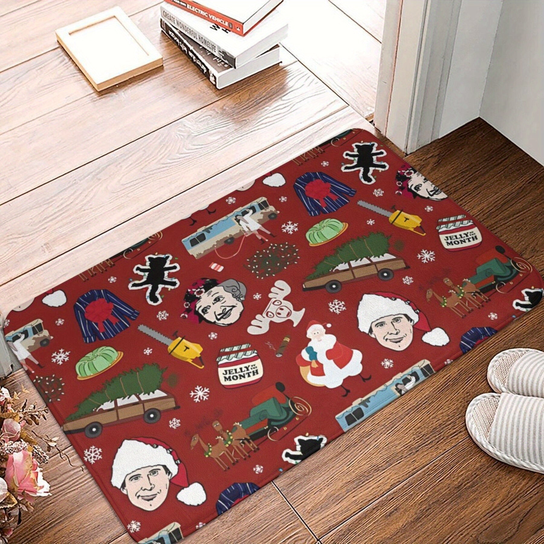 Polyester Doormat with Christmas Vacation Theme Non-Slip Entry Rug for Living Room