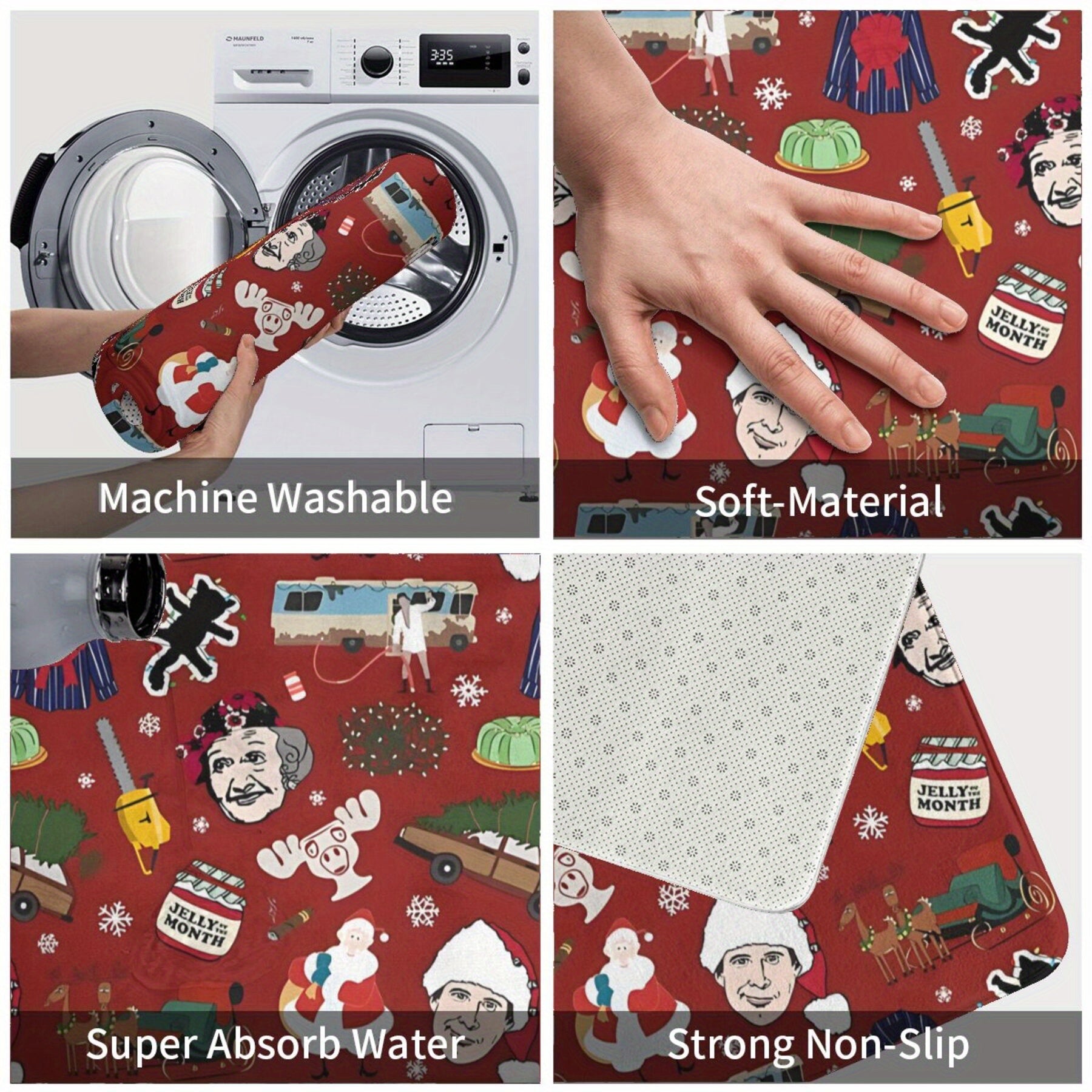 Oilasining Rojdestvo ta'tili mavzusidagi polyester kirish yo'lagi - sirpanmaydigan, tozalash oson, yengil kirish yo'lagi, yashash xonasi, yotoqxona yoki balkon uchun bayram bezaklari.