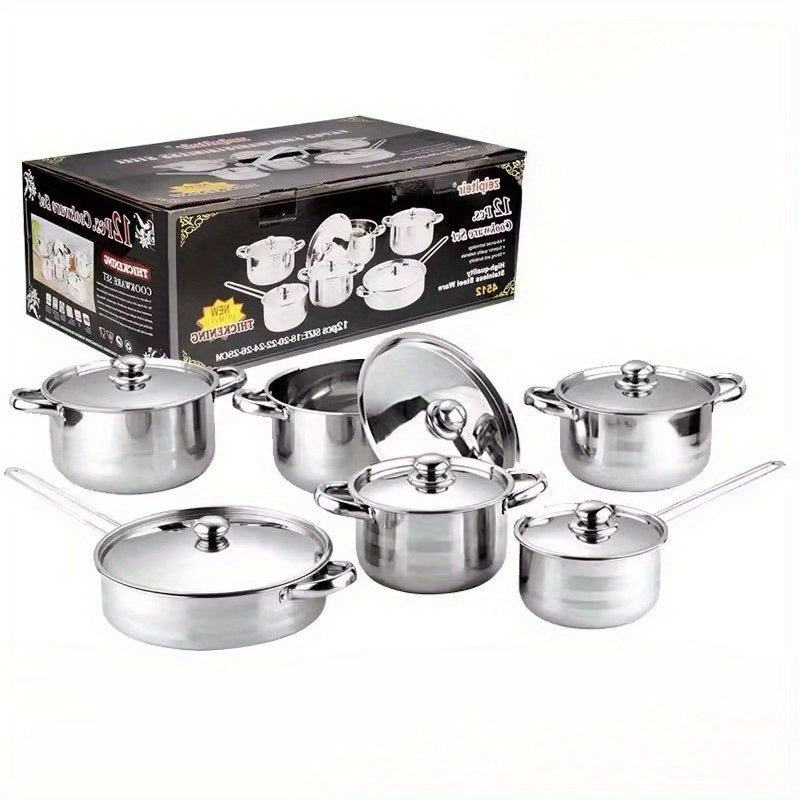 12-Piece Stainless Steel Cookware Set Non-Stick Kitchen Essentials