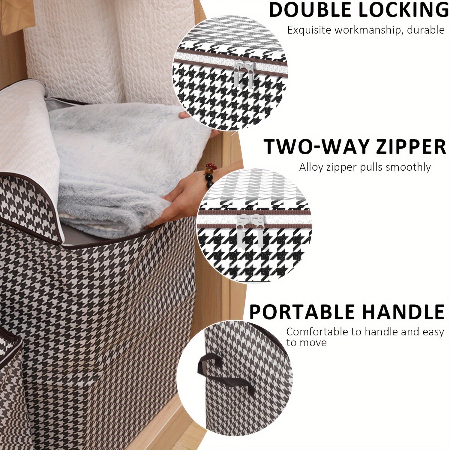 180L Houndstooth Storage Container Waterproof Dustproof with Handles for Clothes and Quilts Under-Bed Organizer