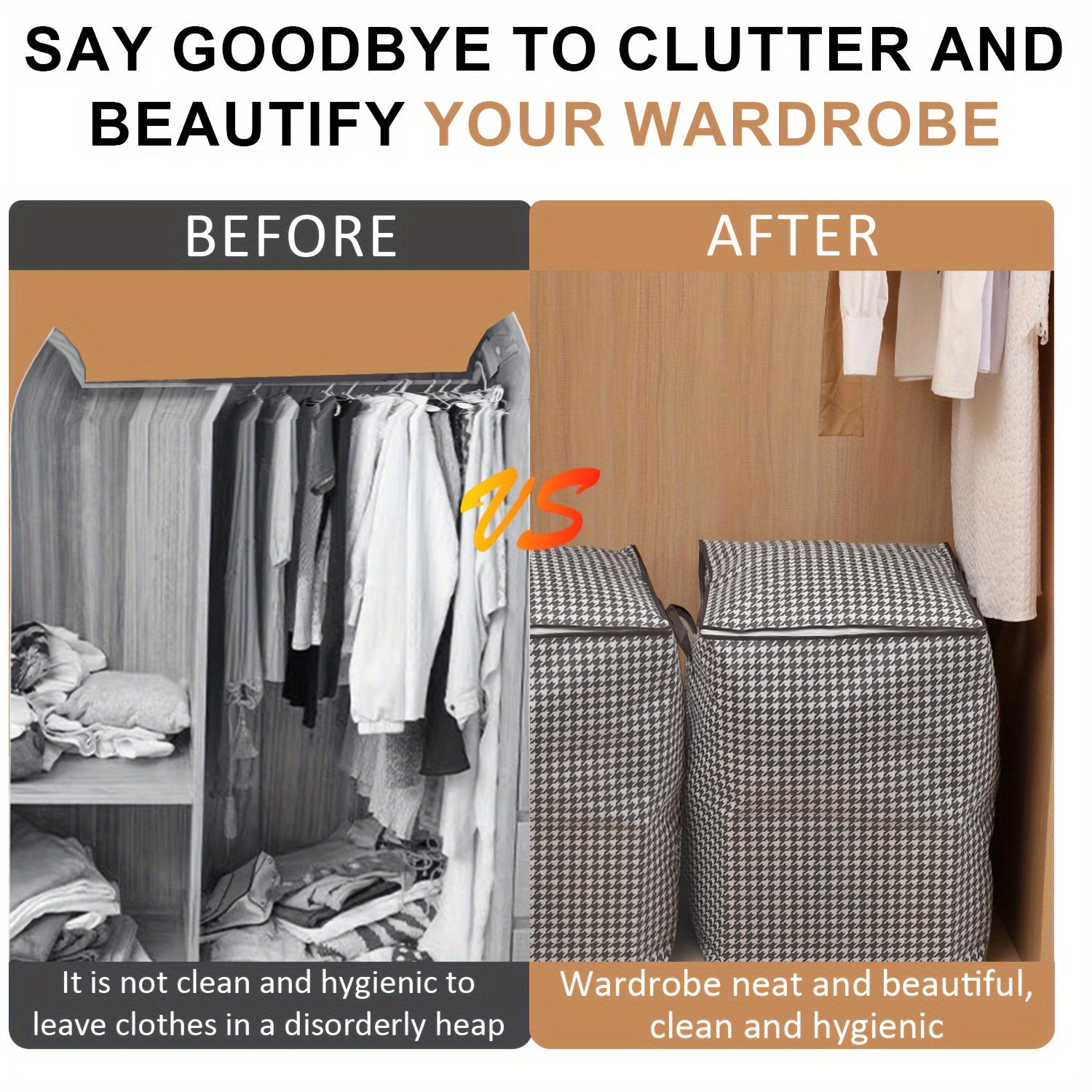 180L Houndstooth Storage Container Waterproof Dustproof with Handles for Clothes and Quilts Under-Bed Organizer