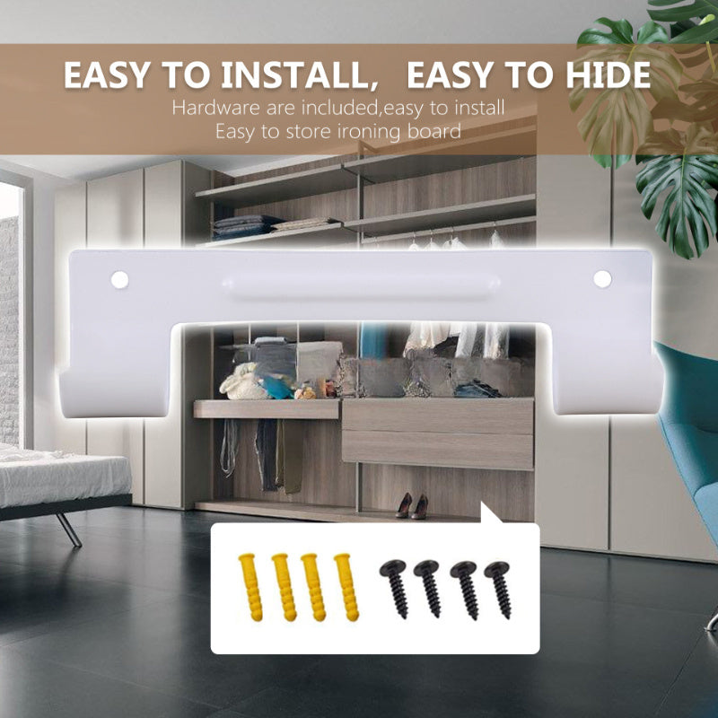 Tabla de planchar de pared con alfombrilla antideslizante EVA, estructura de acero, doble gancho en negro o blanco