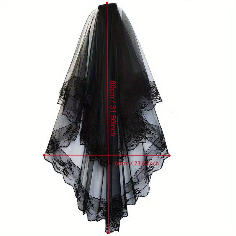 Yirik gul naqshli qora tikanli to'y va fotosuratlar uchun voil