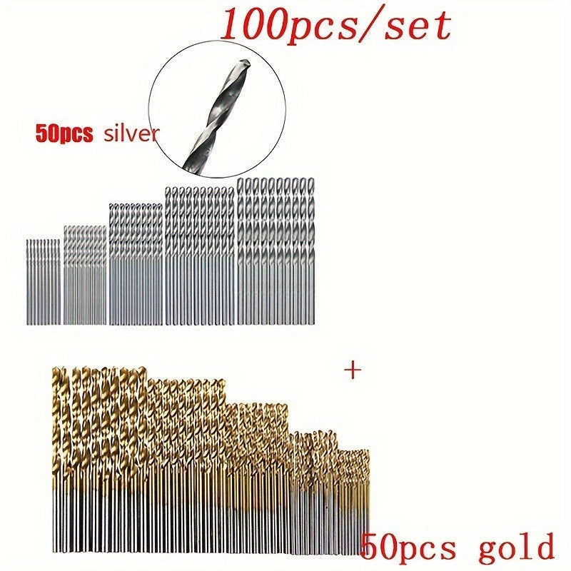 Titanium-Coated Drill Bit Set for Wood Aluminum Plastic 100 Pieces