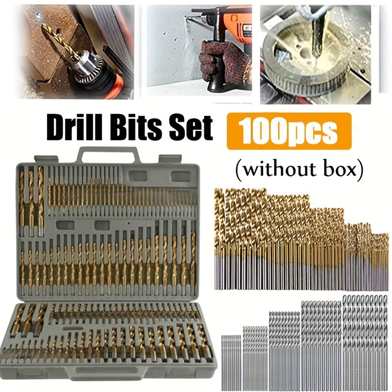 Titanium-Coated Drill Bit Set for Wood Aluminum Plastic 100 Pieces