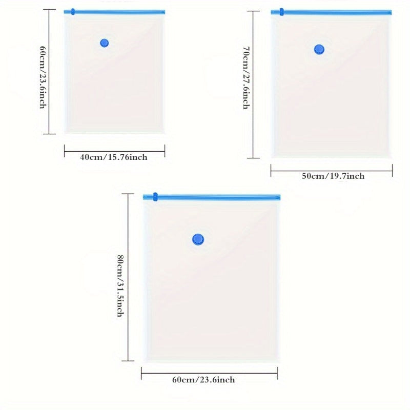 5 ta shaffof vakuum saqlash sumkasi, kiyimlar va yostiq uchun ko‘k zip bilan