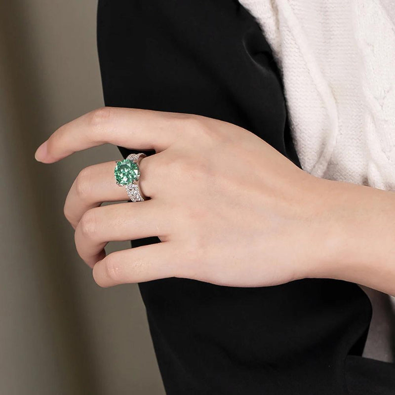 Серебряное обручальное кольцо с голубым зеленым муассанитом, 3, 5, 10 карат, с зажимом