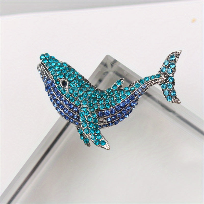 Whale Brooch with Rhinestones and Enamel for Men and Women