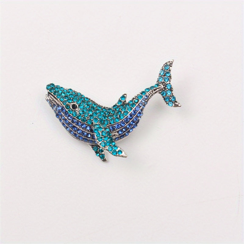 Whale Brooch with Rhinestones and Enamel for Men and Women