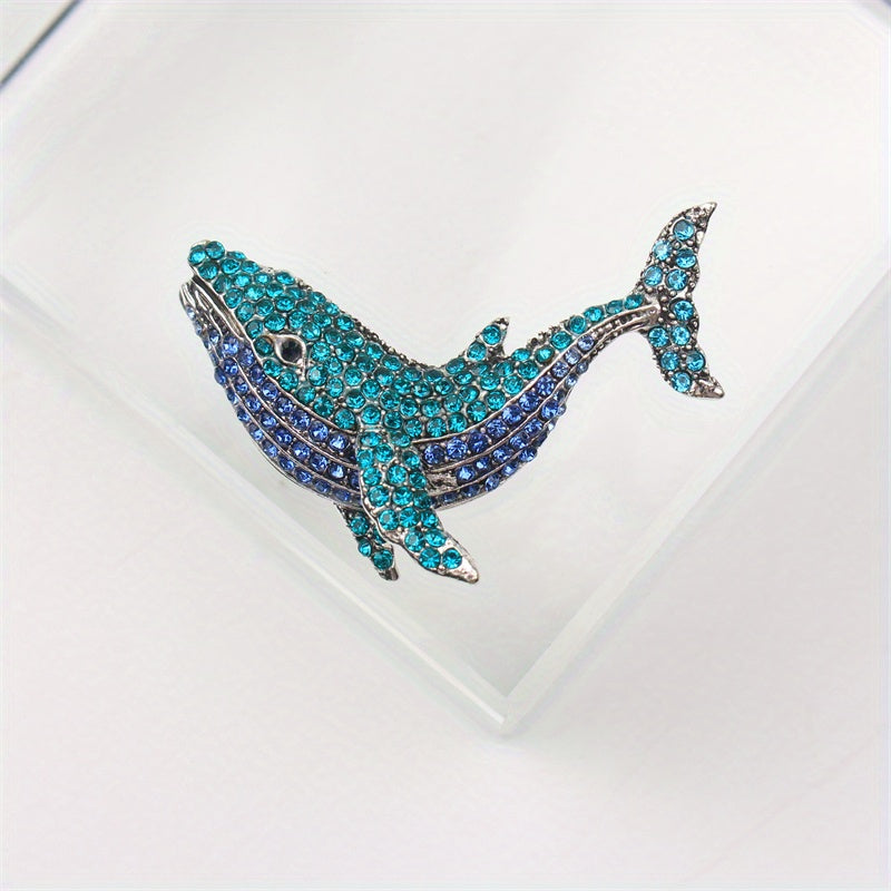 Whale Brooch with Rhinestones and Enamel for Men and Women