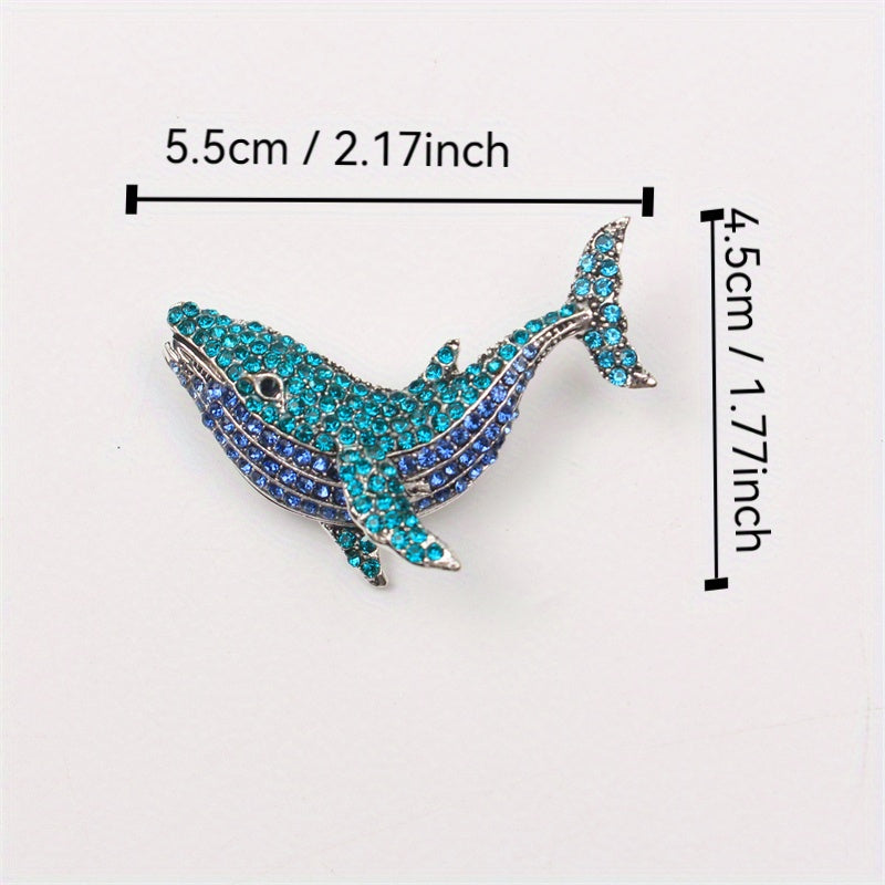 Whale Brooch with Rhinestones and Enamel for Men and Women