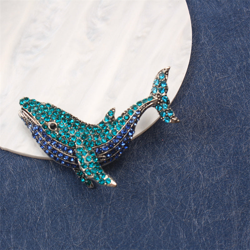 Whale Brooch with Rhinestones and Enamel for Men and Women