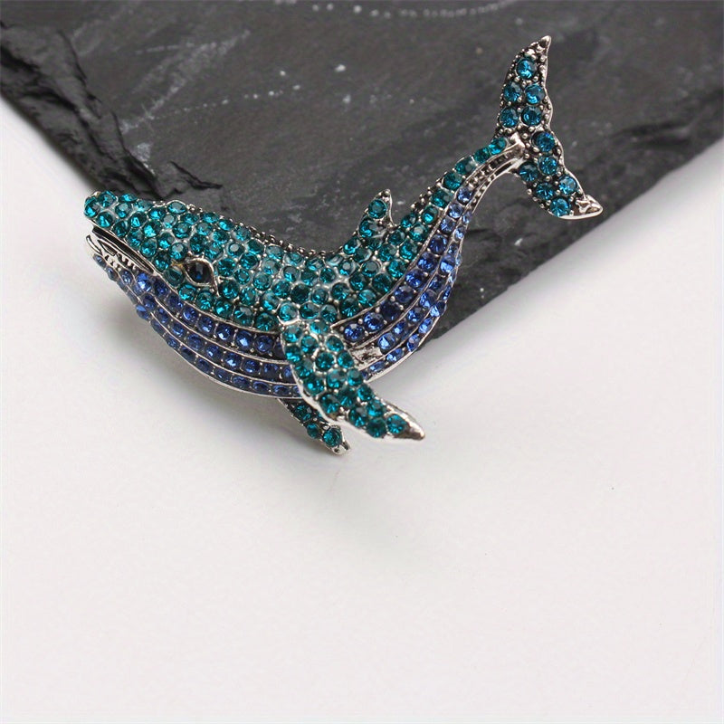 Whale Brooch with Rhinestones and Enamel for Men and Women
