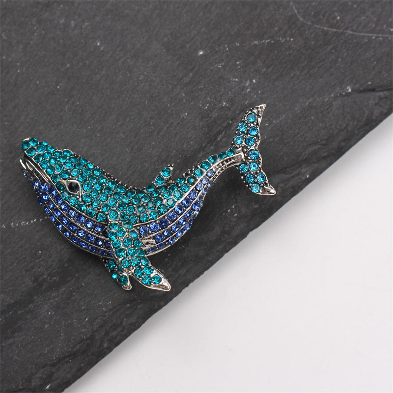 Whale Brooch with Rhinestones and Enamel for Men and Women