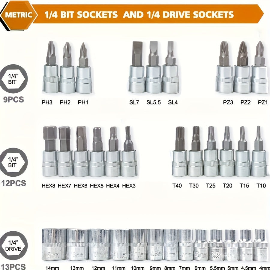 Juego de llaves de carraca de acero cromo-vanadio de 46 piezas con extensión telescópica y caja de almacenamiento