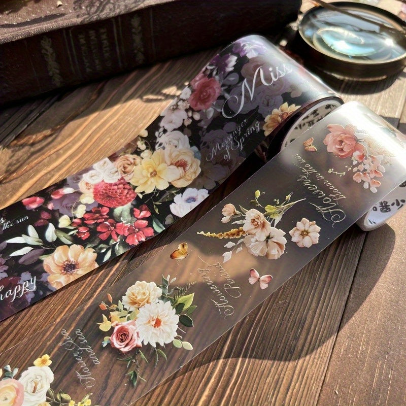 Set of 2 Retro PET Tape Storage Boxes with Floral and Word Designs