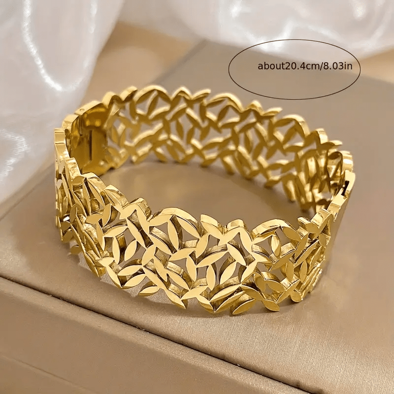 Women's Stainless Steel Bangle Bracelet Two-Tone Leaf Bird's Nest Design Jewelry