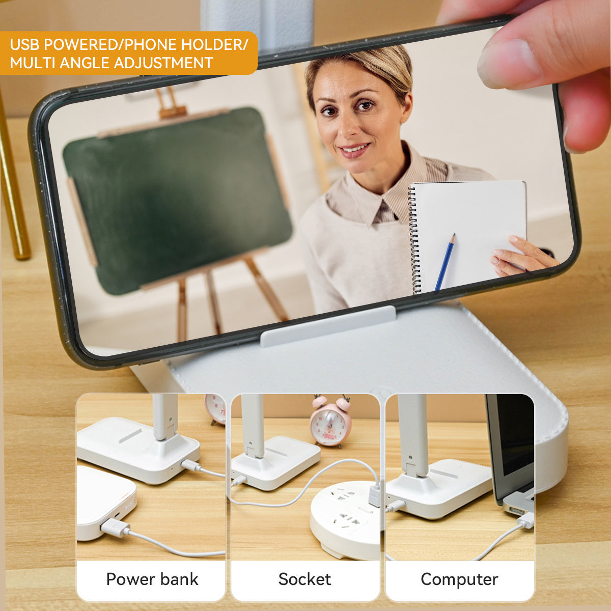 LED Desk Lamp Touch Control USB Powered for Reading Bedside White