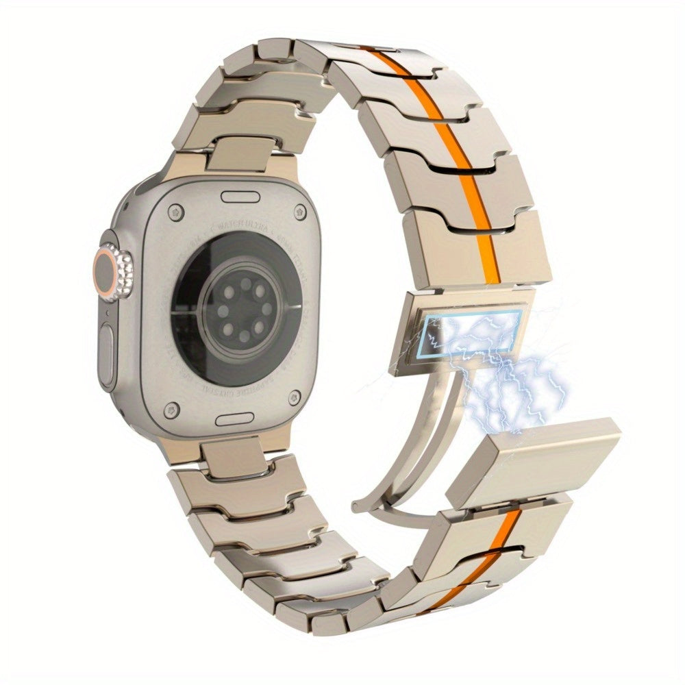 Men's Metal Watch Strap with Magnetic Buckle Black and Orange for iWatch Series 9 Ultra SE 38-49mm
