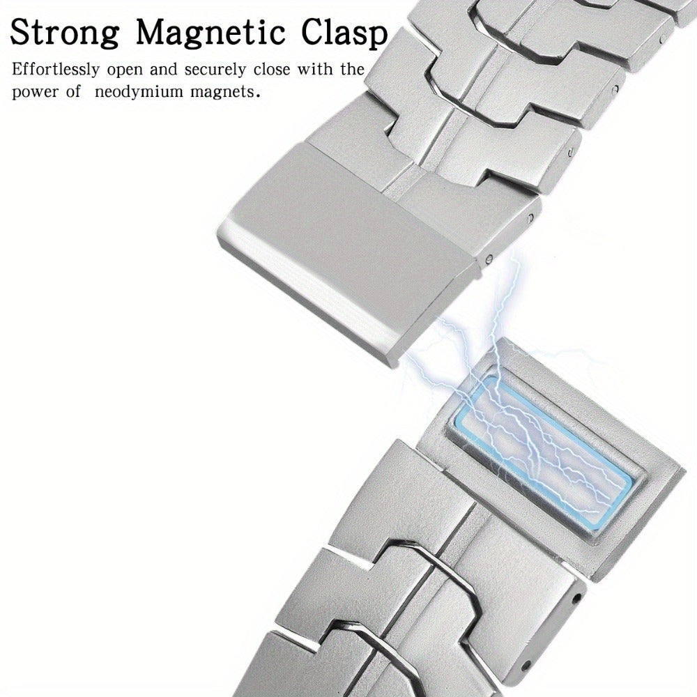 Men's Metal Watch Strap with Magnetic Buckle Black and Orange for iWatch Series 9 Ultra SE 38-49mm