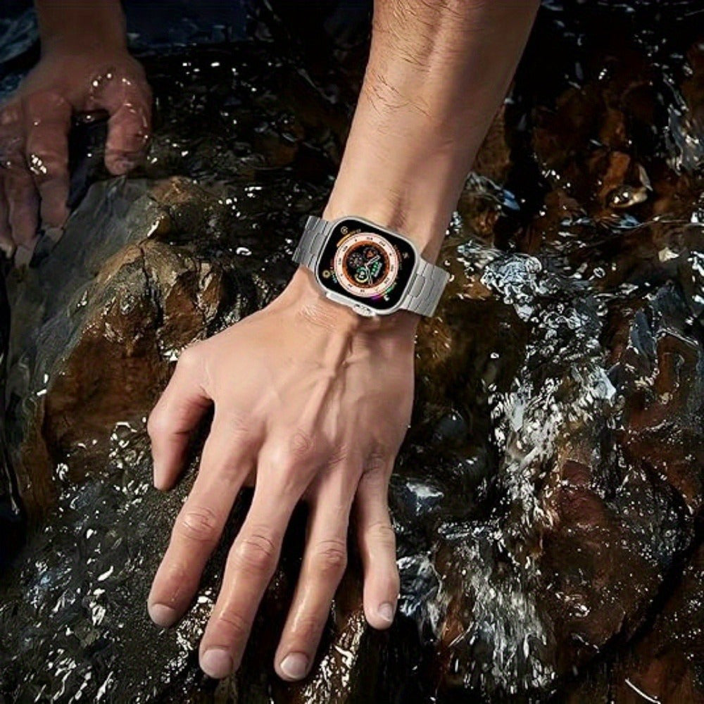 Men's Metal Watch Strap with Magnetic Buckle Black and Orange for iWatch Series 9 Ultra SE 38-49mm