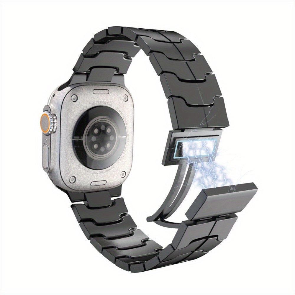 Men's Metal Watch Strap with Magnetic Buckle Black and Orange for iWatch Series 9 Ultra SE 38-49mm