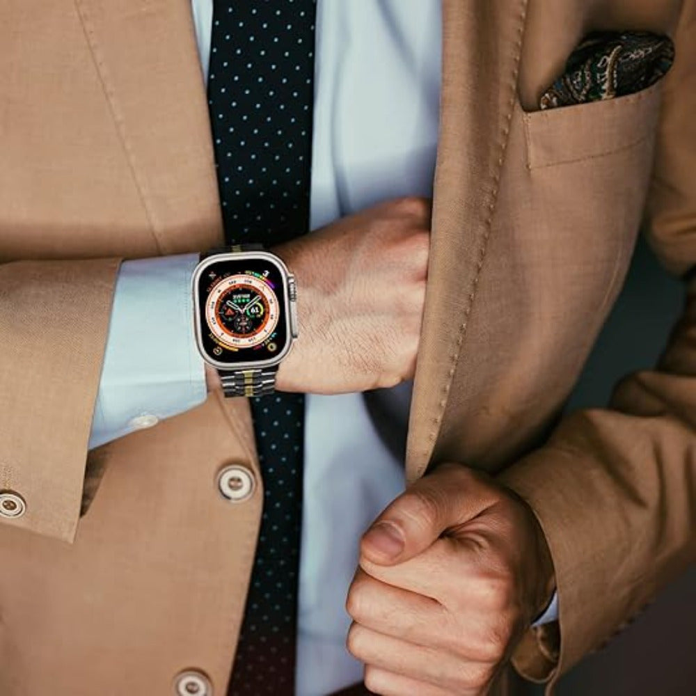 Men's Metal Watch Strap with Magnetic Buckle Black and Orange for iWatch Series 9 Ultra SE 38-49mm