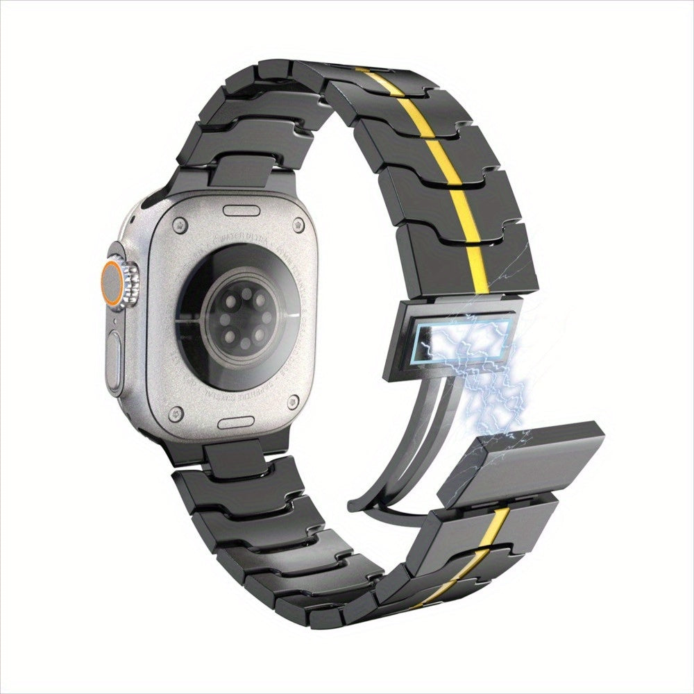 Men's Metal Watch Strap with Magnetic Buckle Black and Orange for iWatch Series 9 Ultra SE 38-49mm